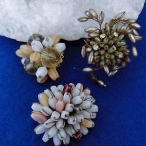 Delightful Lot of Small Beaded Single Clip on Single Earrings or Lapel Brooches